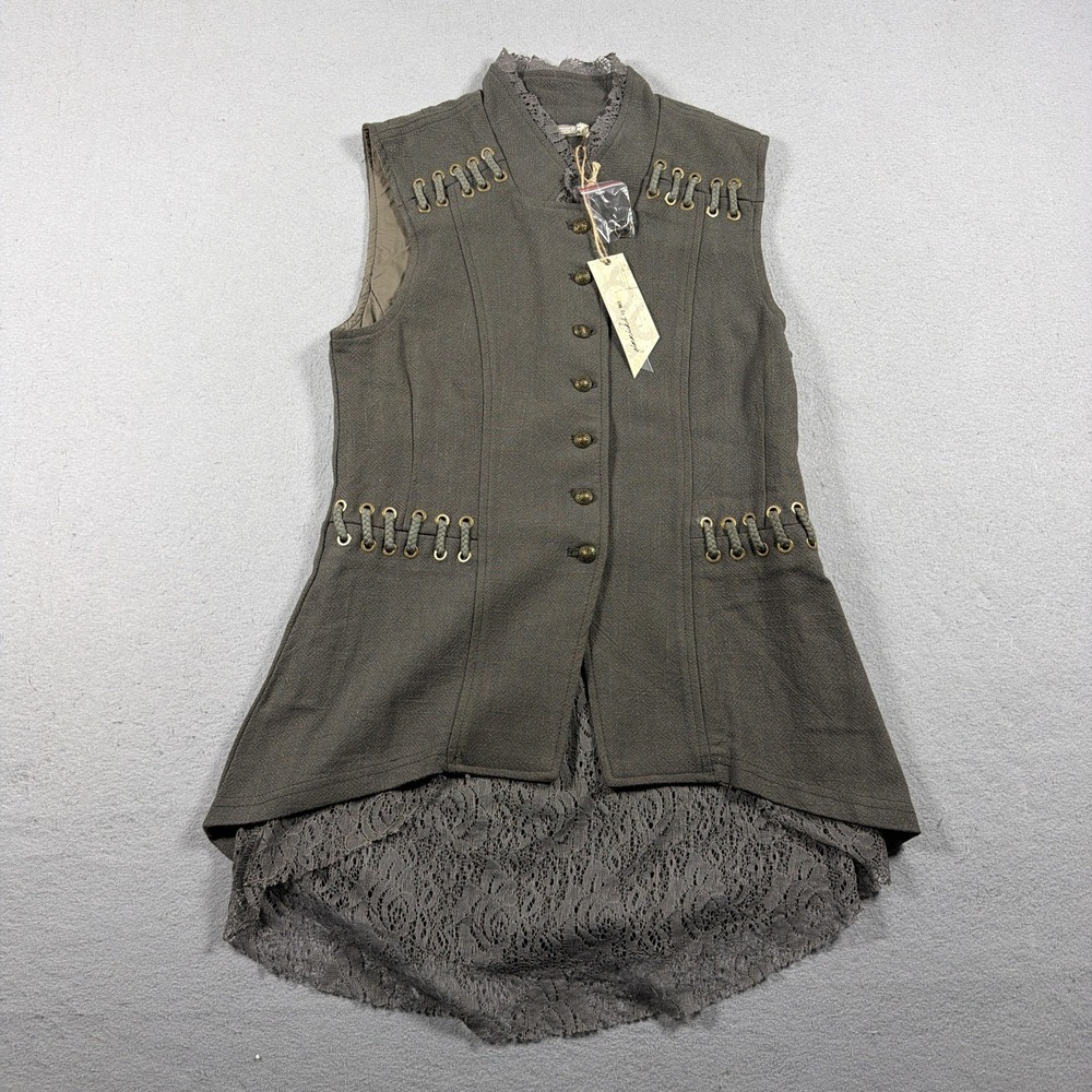Gimmicks‎ By BKE Vest Womens Small Green Lace High Low Military Boho Steampunk